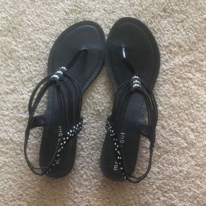 Black 1 inch Heeled Sandals